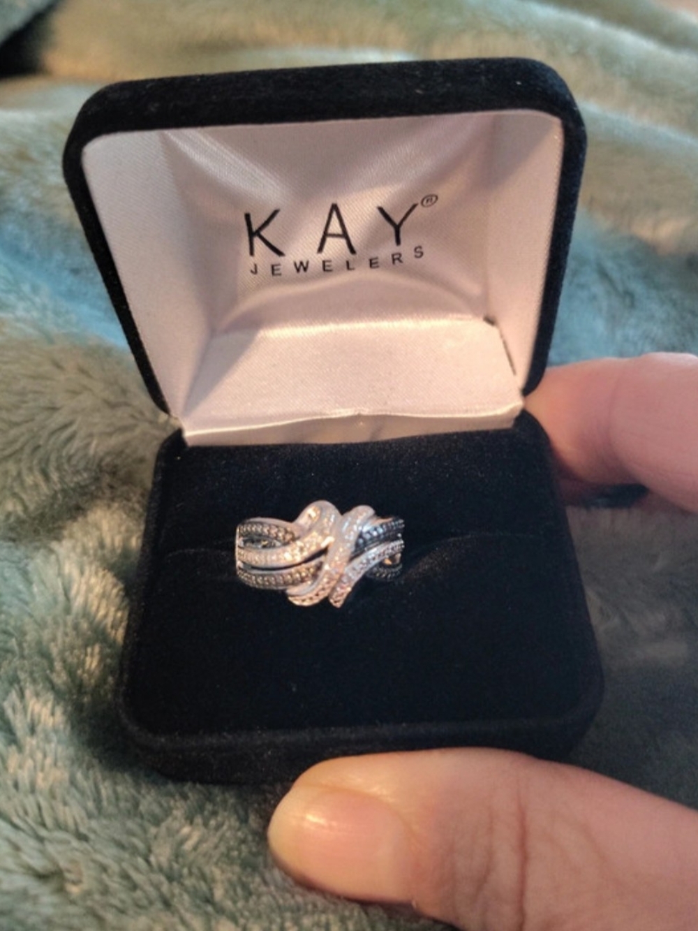 KAY Jewelers Silver and Black Interwoven Knot Ring